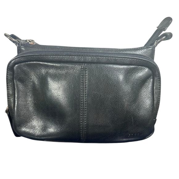 Vintage Fossil Black Leather Crossbody Bag Small Zip Pocket Pebbled Purse - Picture 1 of 9